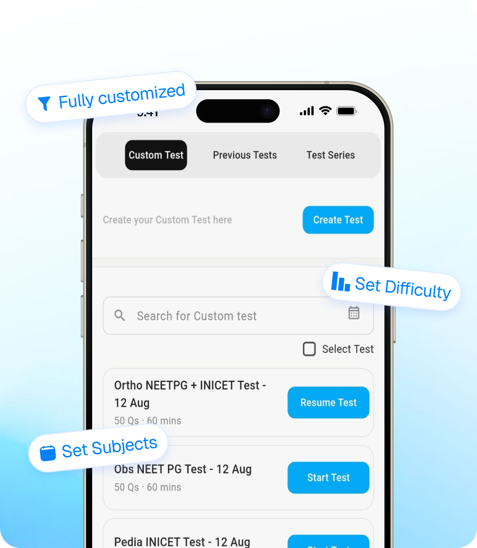 Reflex app custom test builder with subject, difficulty and question count controls
